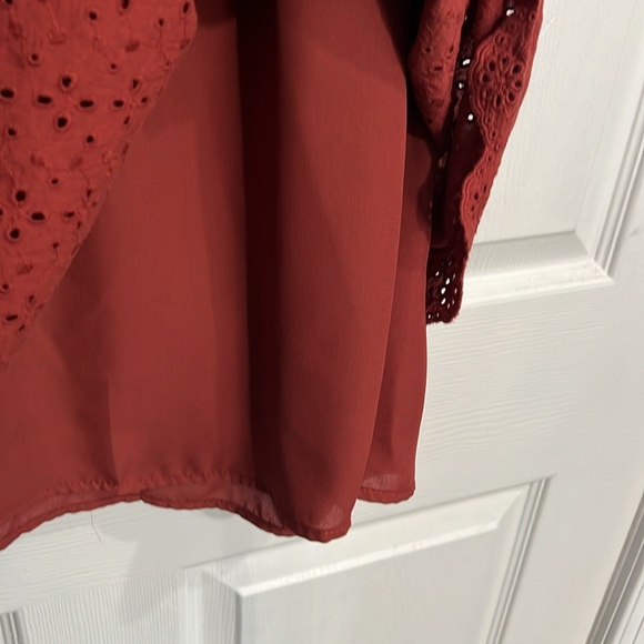 Knox Rose Ruffle Sleeve Eyelet A-Line Mini Dress - Desert Red - Size XS - Picture 7 of 8